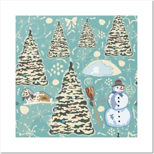 Snowman winter Pattern Posters and Art